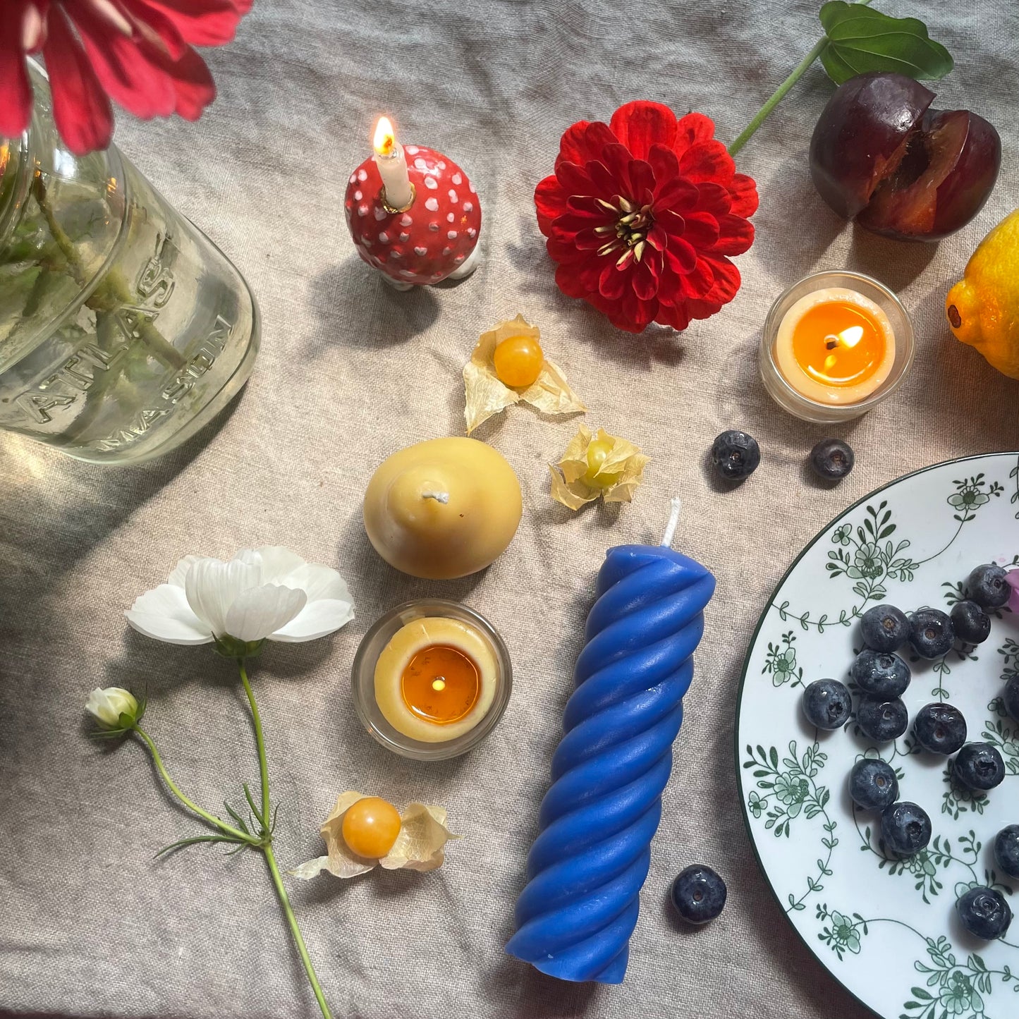 Blue Beeswax Spiral Candle - Pillar / Pure Beeswax Pillar / Twist Candle, Candle, Beeswax