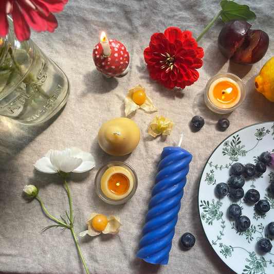 Blue Beeswax Spiral Candle - Pillar / Pure Beeswax Pillar / Twist Candle, Candle, Beeswax