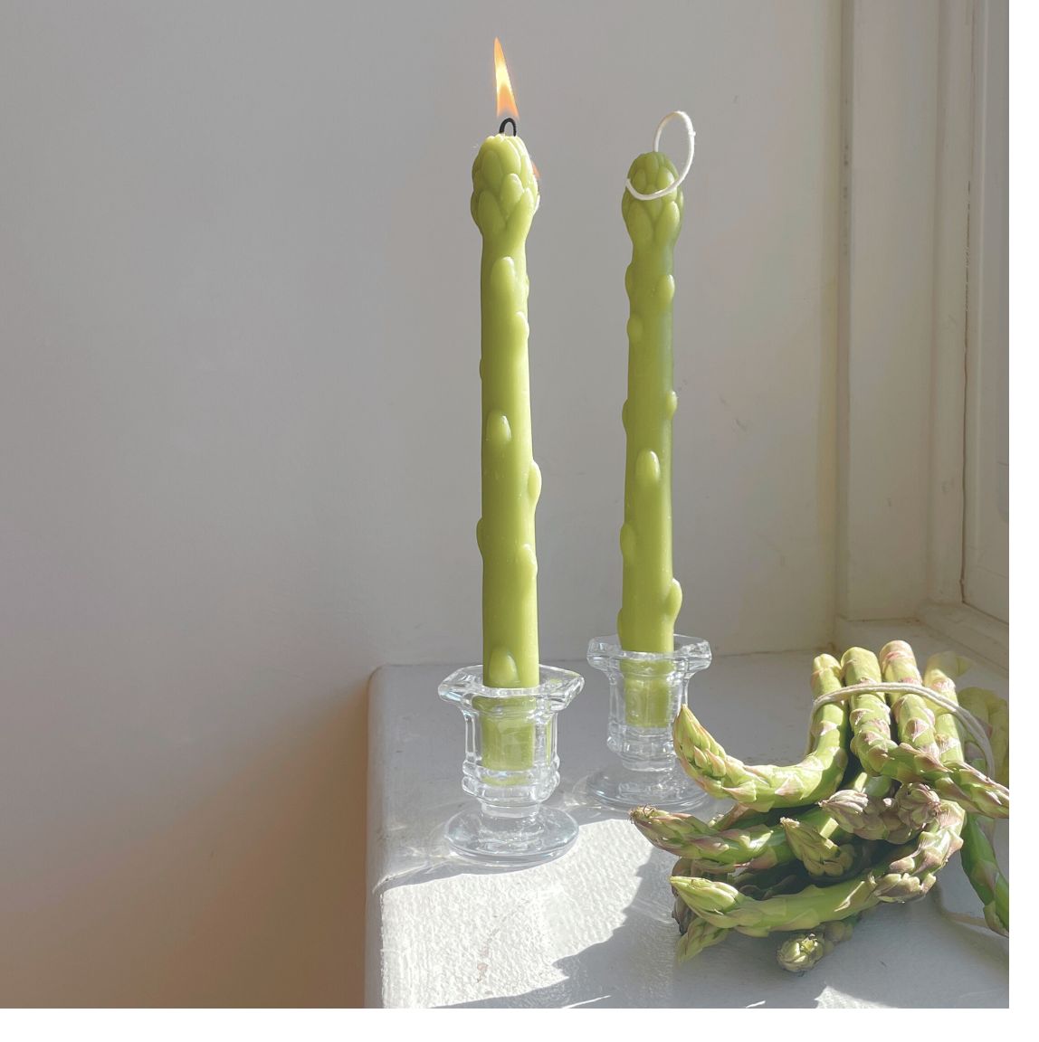 Asparagus Beeswax Tapers - Pair of 2 // Tapers, Asparagus, Green Candles, Food Candles, Beeswax, Candle