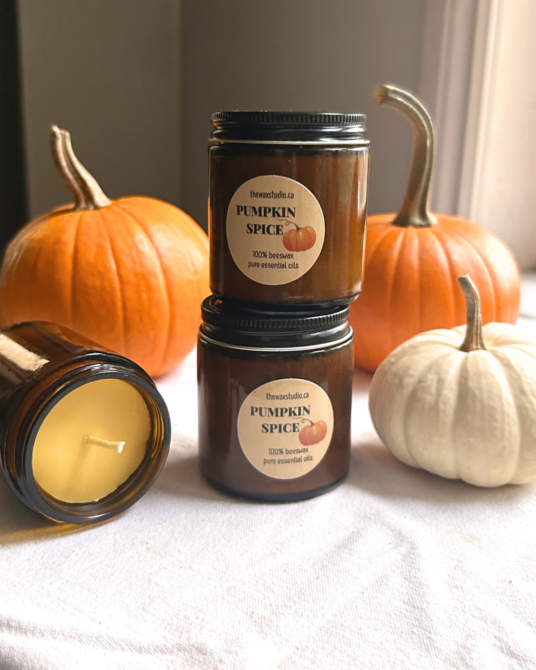 Pumpkin Spice Beeswax Candle in a Jar - 4 oz. Amber Glass Jar - Candle, Jar Candle, Pumpkin, Fall