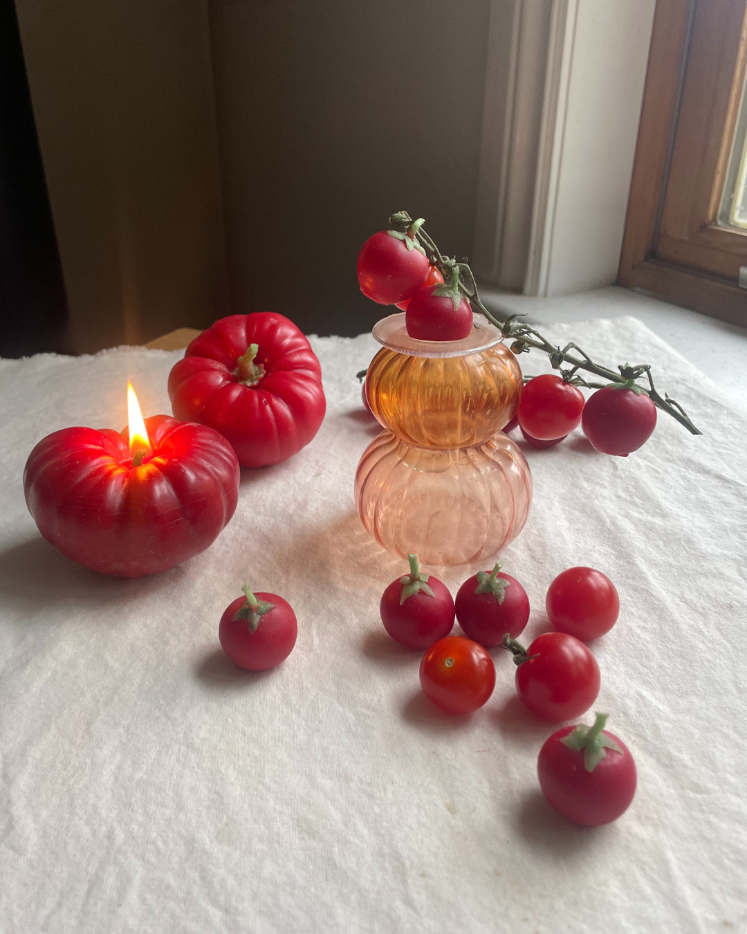 Tomato candles in pure beeswax - Cherry Tomatoes SET of 7 -  cake candles - candle, beeswax, cherries, fruit vegetable candles