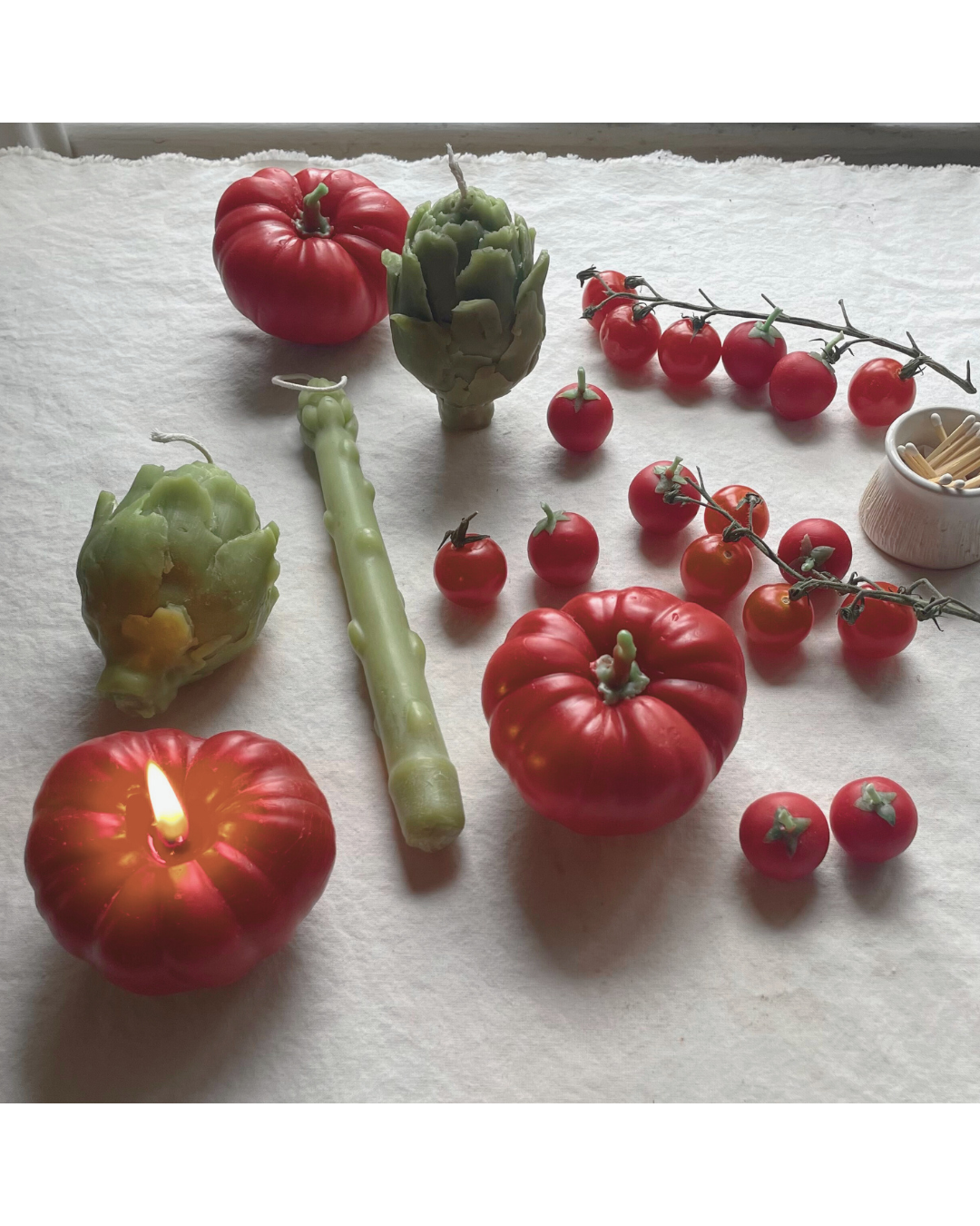 Tomato candles in pure beeswax - Cherry Tomatoes SET of 7 -  cake candles - candle, beeswax, cherries, fruit vegetable candles