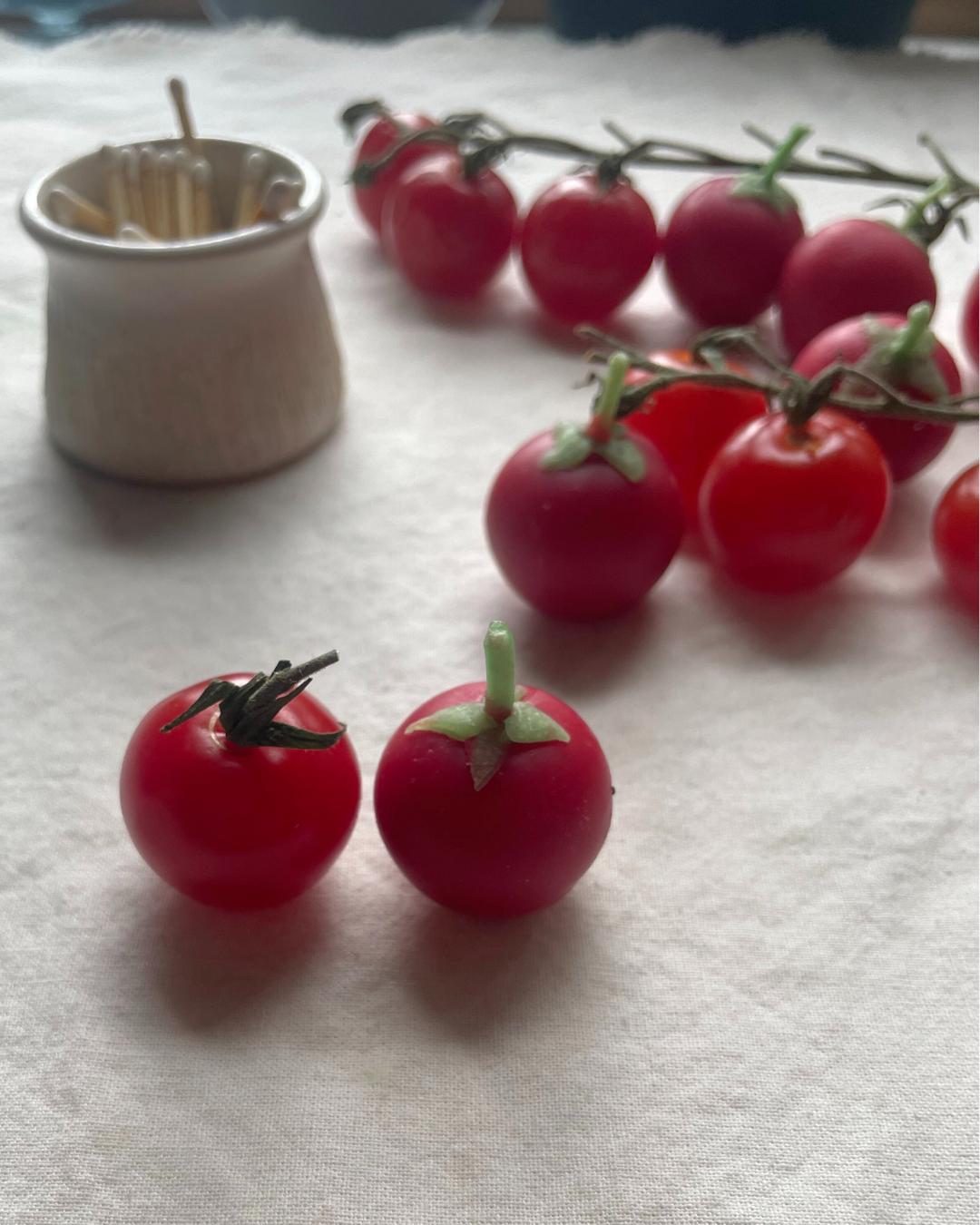Tomato candles in pure beeswax - Cherry Tomatoes SET of 7 -  cake candles - candle, beeswax, cherries, fruit vegetable candles