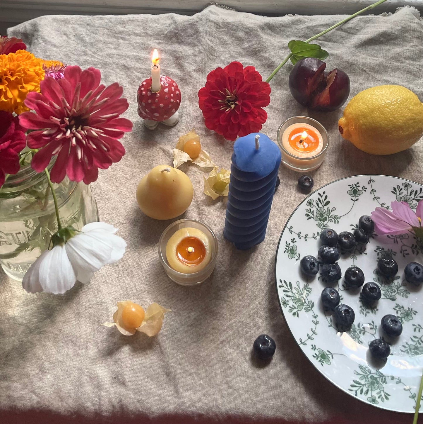 Blue Beeswax Spiral Candle - Pillar / Pure Beeswax Pillar / Twist Candle, Candle, Beeswax