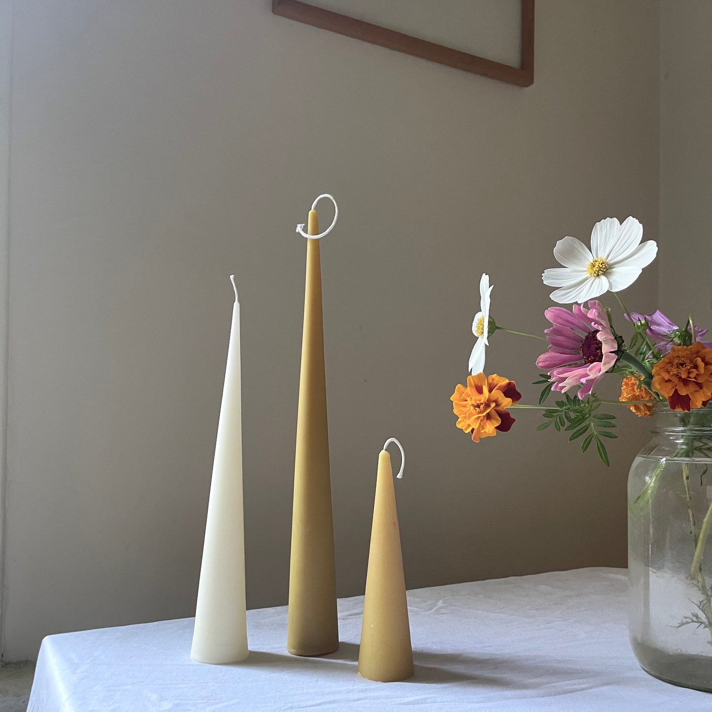Modern Tapers - Cone Candles - No Taper Holder Needed - Hygge, Pure Beeswax, Beeswax Candles, Mix and Match 6" 9" 10" 12"