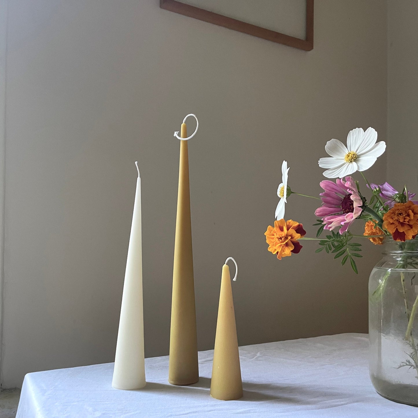 Holiday Cone Candles - Beeswax Cone Candles // Christmas, Beeswax Candle, Candle, Beeswax, Modern Tape