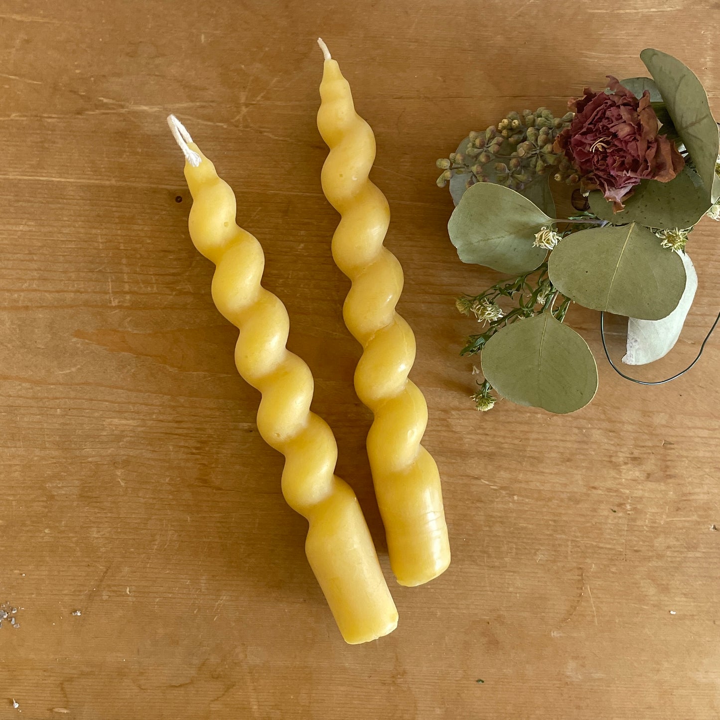 NEW Beeswax Wavy Curvy Taper Candles, Pair of 2 // Tapers, Twist, Tapered Candles, Beeswax Candles, 8" Tapers