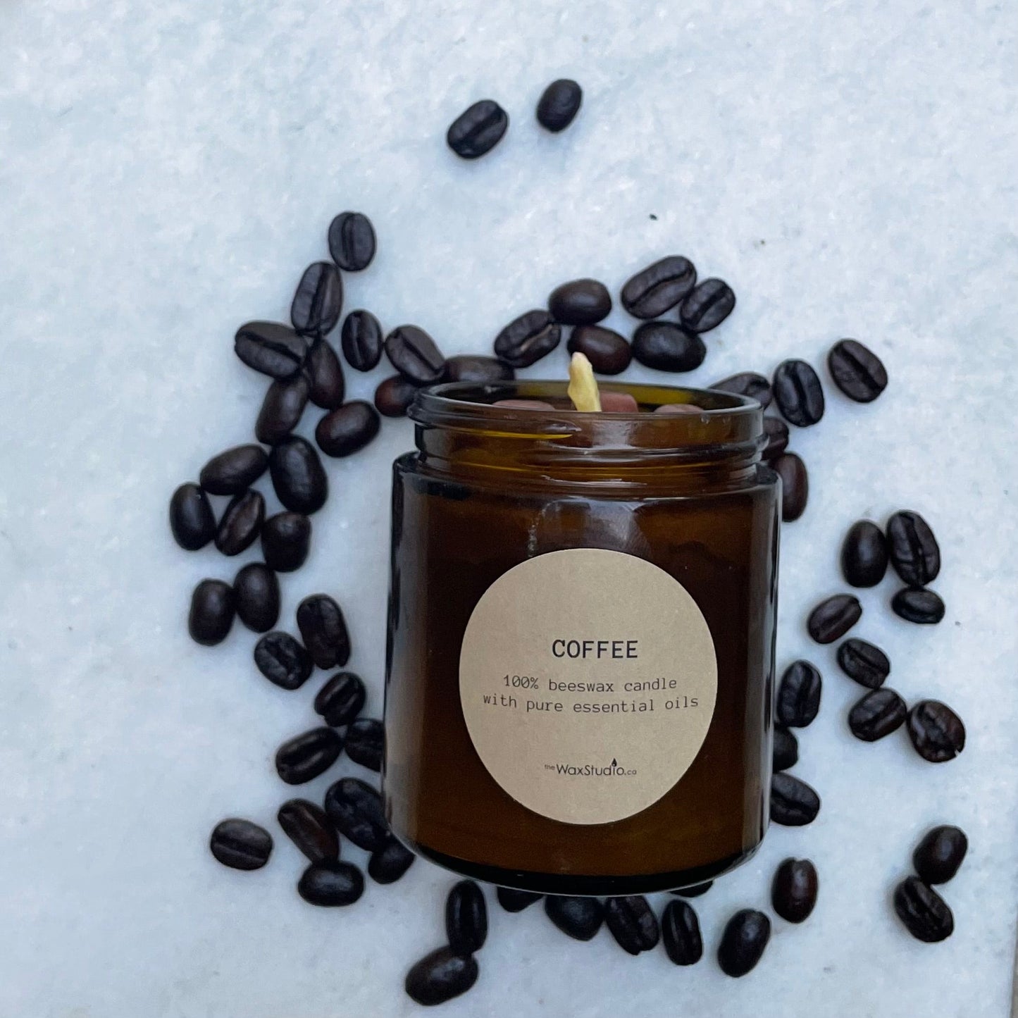 Coffee and Beeswax Jar Candle - 4 oz. Amber Glass Jar / Beeswax Candle - Jar Candle, Beeswax, Essential Oils