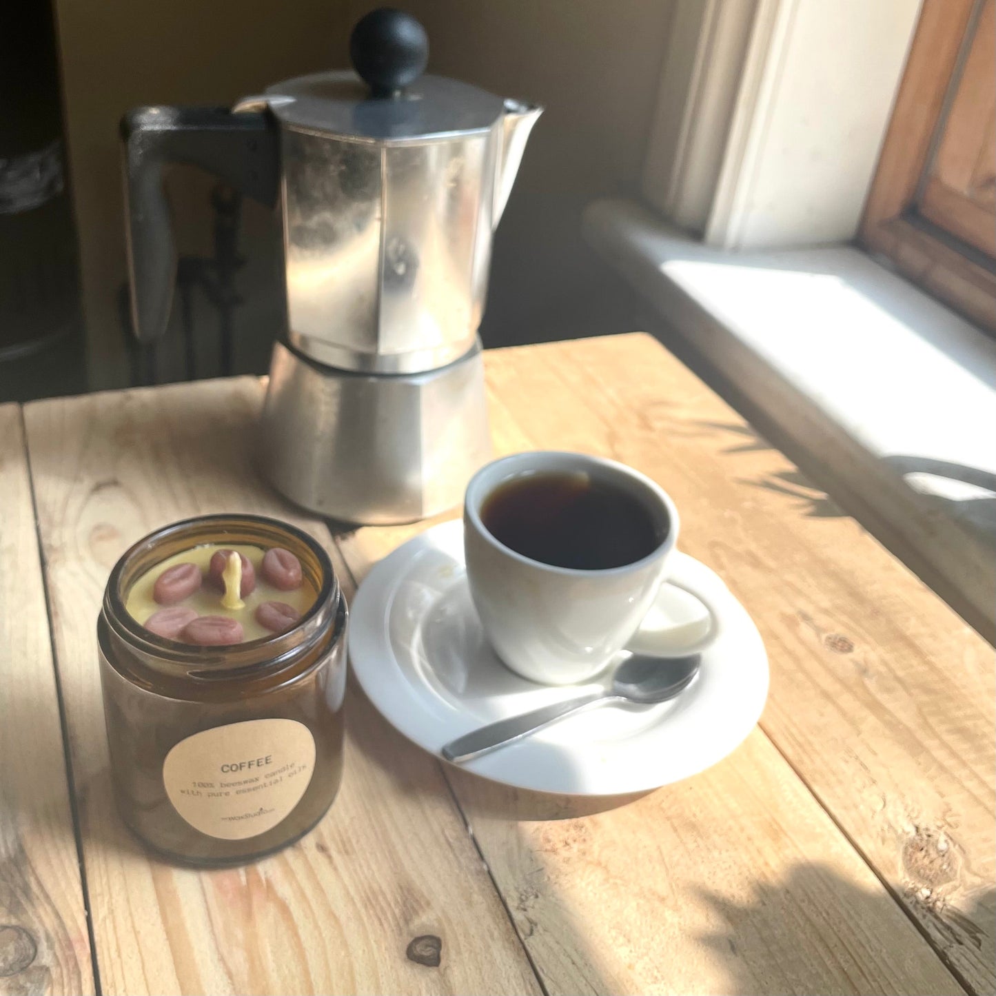 Coffee and Beeswax Jar Candle - 4 oz. Amber Glass Jar / Beeswax Candle - Jar Candle, Beeswax, Essential Oils