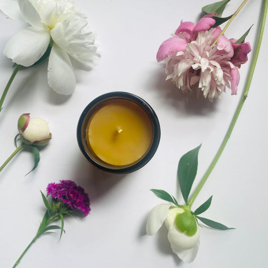 WILD GARDEN - Beeswax Jar Candle // Floral Aroma - Beeswax Candle - Amber Glass Jar Candle - 50 hour burn time