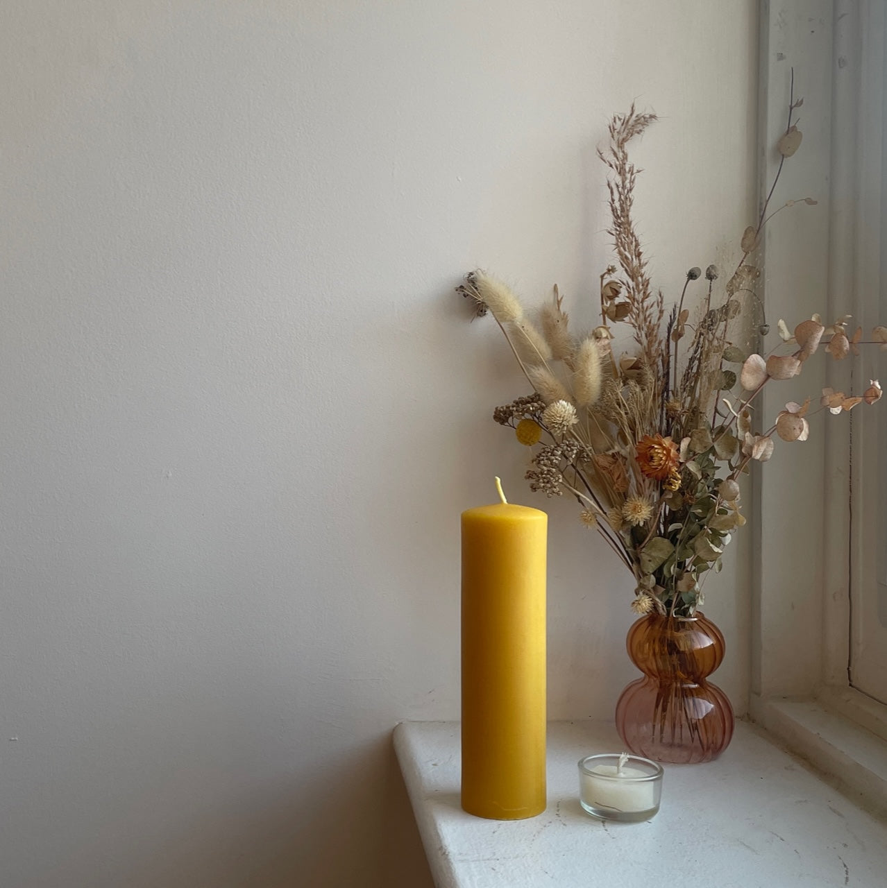 Tall Elegant Beeswax Pillar // Pillar Candle, Beeswax 6.5" tall / Beeswax Candle