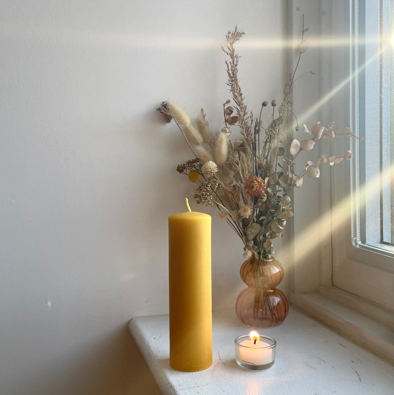 Tall Elegant Beeswax Pillar // Pillar Candle, Beeswax 6.5" tall / Beeswax Candle