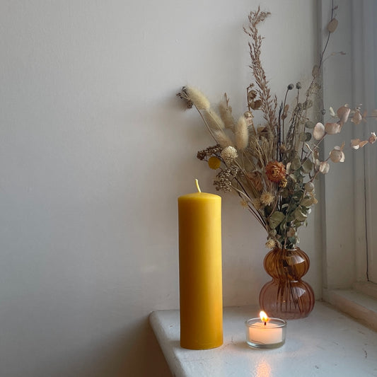 Tall Elegant Beeswax Pillar // Pillar Candle, Beeswax 6.5" tall / Beeswax Candle