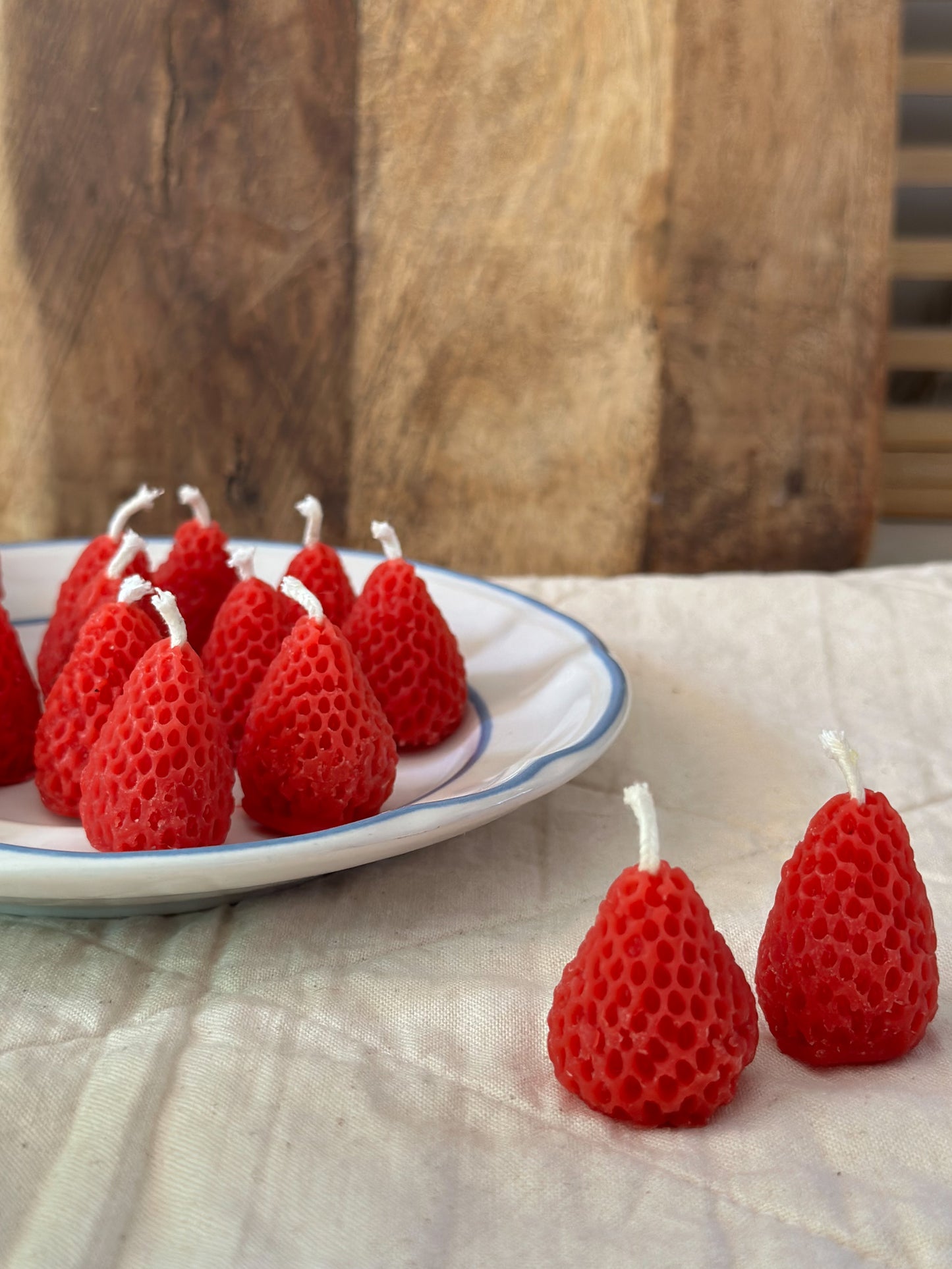 Mini strawberry candles in 100% beeswax - SET of 12 -  cake candles - candle, beeswax, red, fruit candles