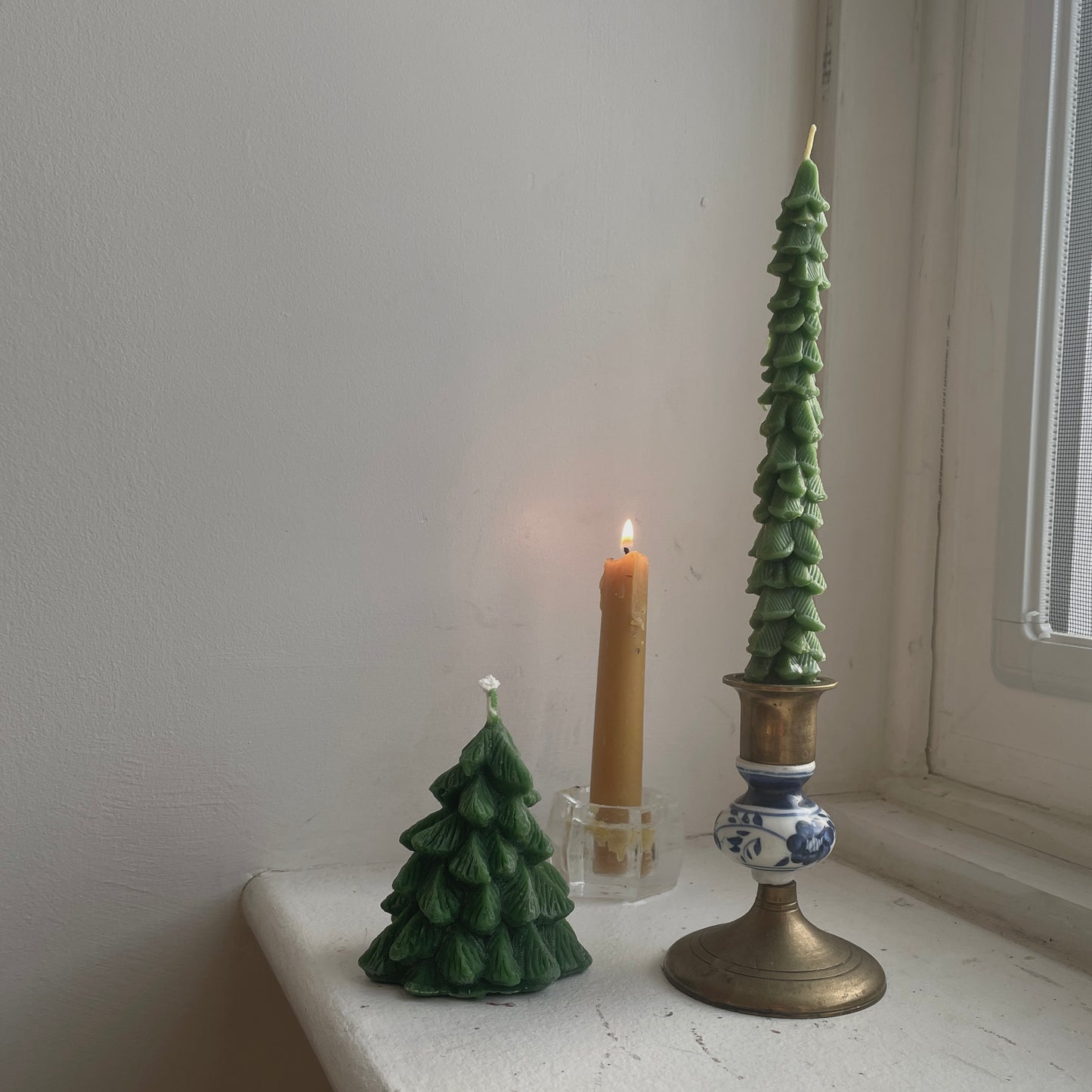Evergreen Tree Tapers Pair of 2 in Off-White or Green// Tapers, Christmas Trees, Beeswax Candles, Green, Beeswax