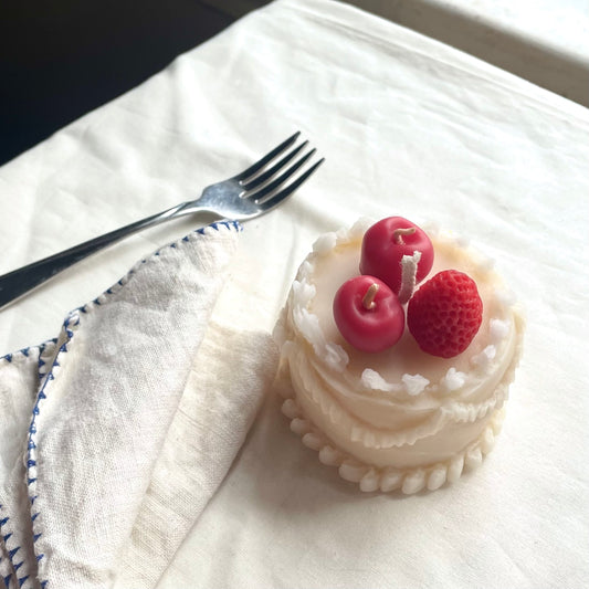 Cake Candle with Fruit in 100% beeswax - Birthday Cake Candle - Strawberry and Cherry