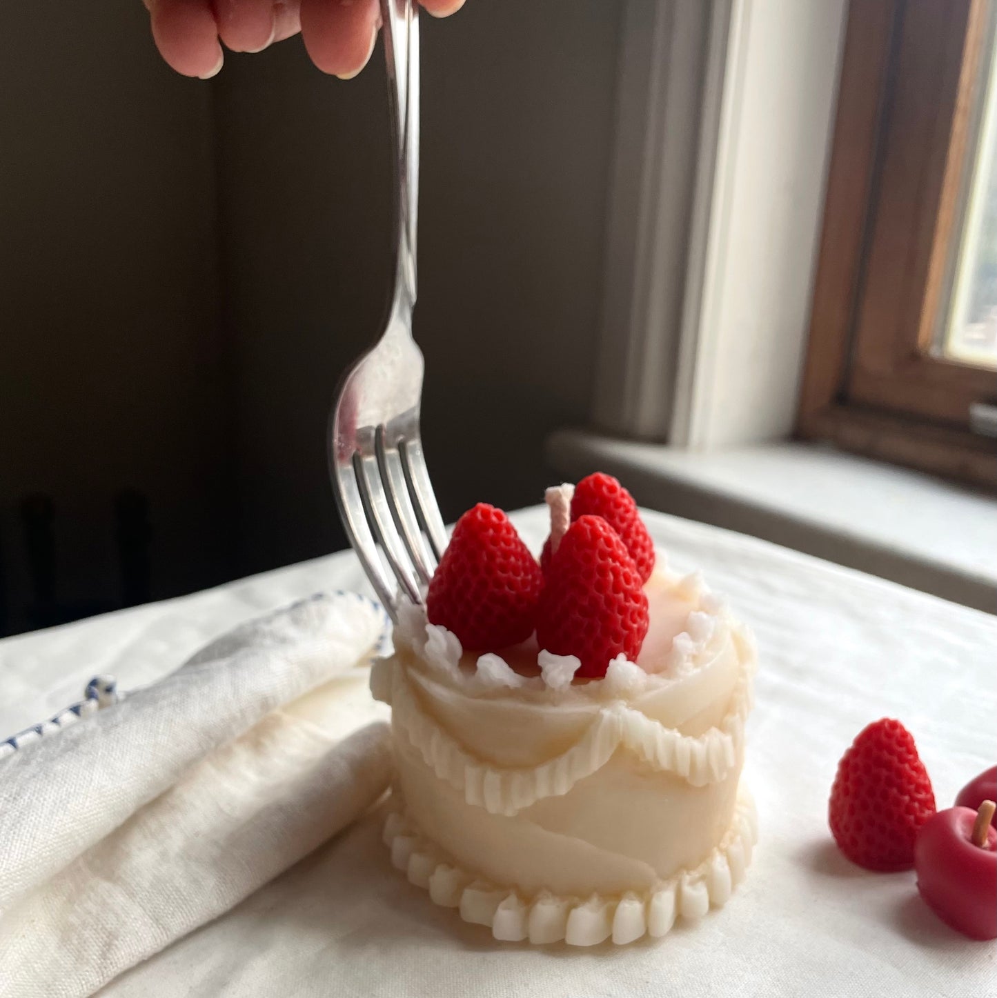 Cake Candle with Fruit in 100% beeswax - Birthday Cake Candle - Strawberry and Cherry