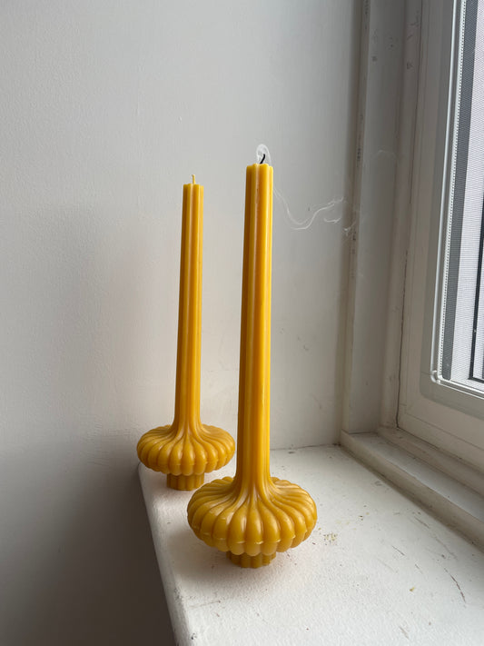 Lamp Candle - Beeswax Candle - Tall Fluted Pillar // 12" tall, Modern Taper