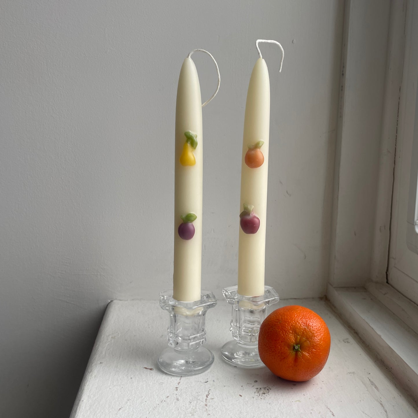 Fruit Beeswax Tapers - Pair of 2 // Tapers, Fruit, Candles, Food Candles, Beeswax, Fruit Salad