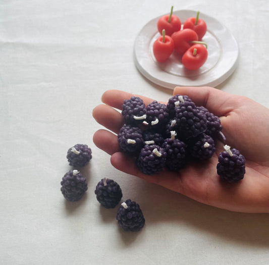 Blackberry cake candles in 100% beeswax - SET of 12 -  cake candles - candle, beeswax, blackberries, fruit candles