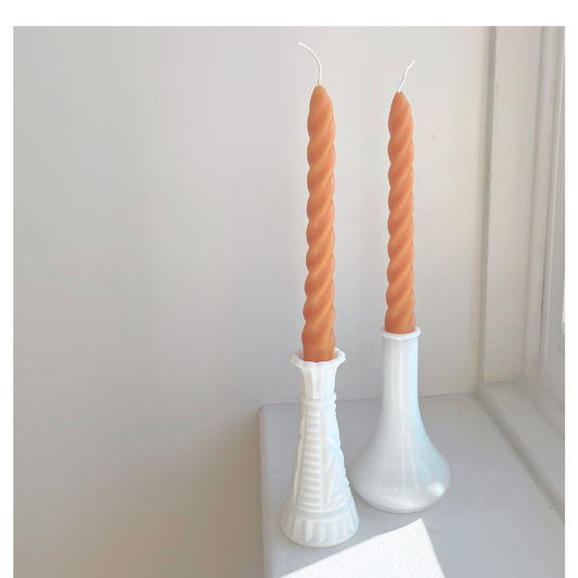 Orange Beeswax Twisted tapers - Hygge Home - Pair of 2 Taper Candles, Beeswax, Candles, Orange