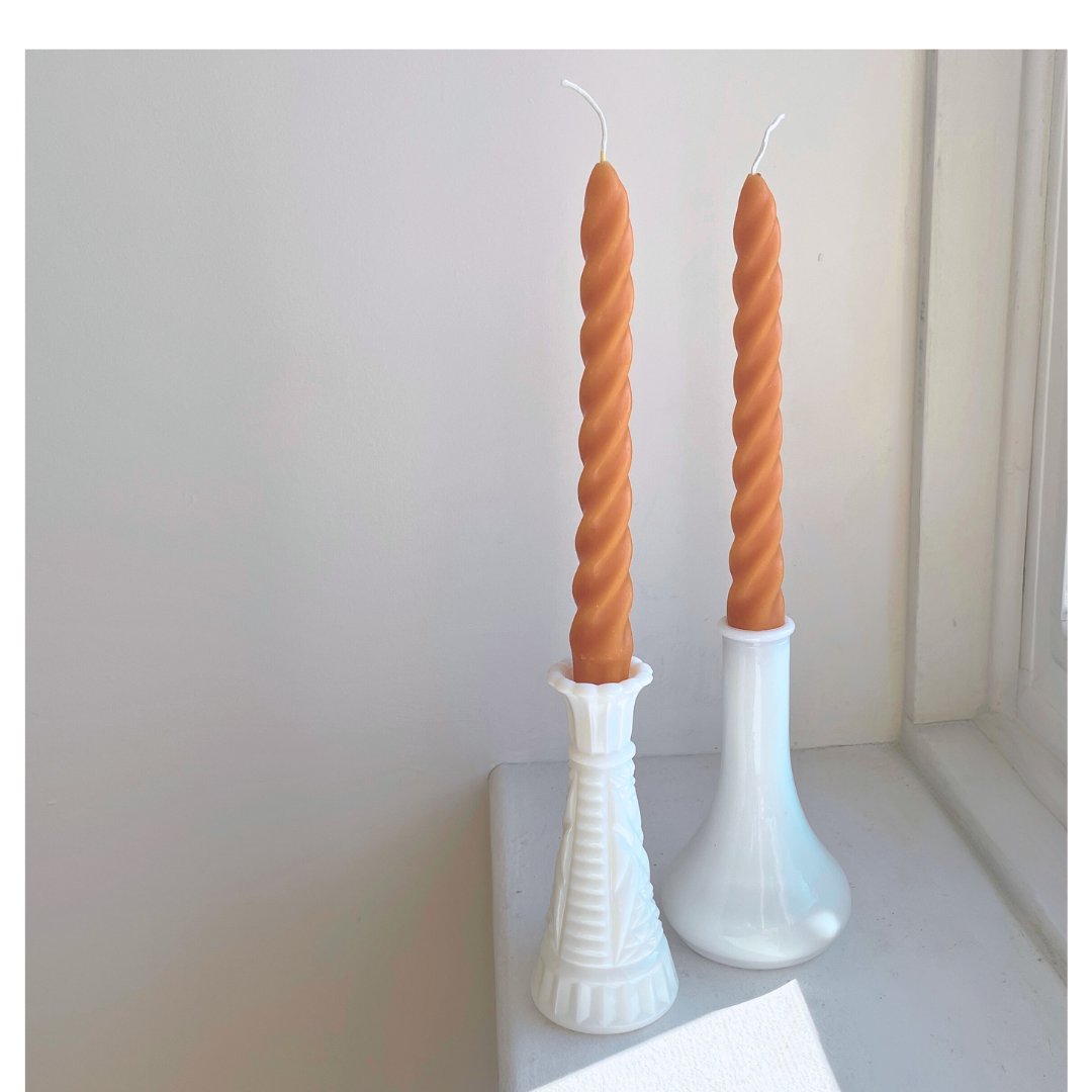 Orange Beeswax Twisted tapers - Hygge Home - Pair of 2 Taper Candles, Beeswax, Candles, Orange