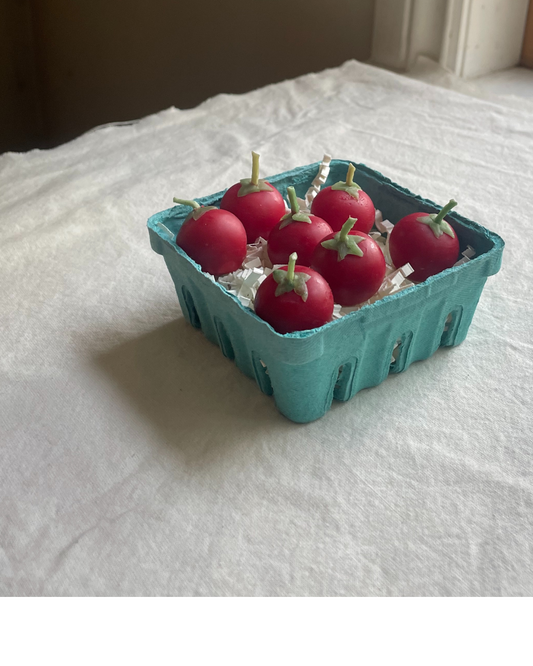 Tomato candles in pure beeswax - Cherry Tomatoes SET of 7 -  cake candles - candle, beeswax, cherries, fruit vegetable candles