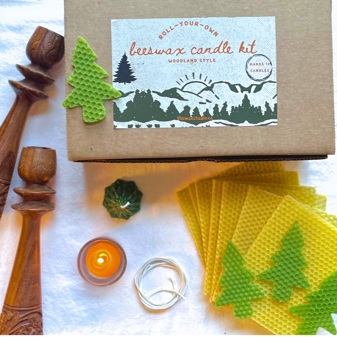 DIY KIT for 12 Beeswax Candles - Woodland-Inspired KIT - Make Your Own Rolled Beeswax Candles - Holiday Gift Idea