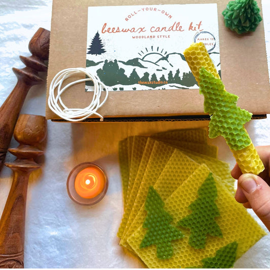 DIY KIT for 12 Beeswax Candles - Woodland-Inspired KIT - Make Your Own Rolled Beeswax Candles -  Holiday Gift Idea
