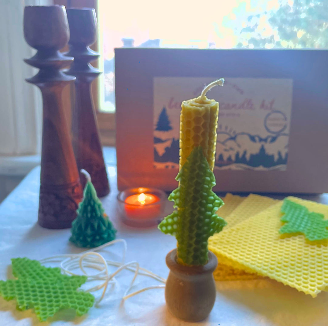 DIY KIT for 12 Beeswax Candles - Woodland-Inspired KIT - Make Your Own Rolled Beeswax Candles - Holiday Gift Idea