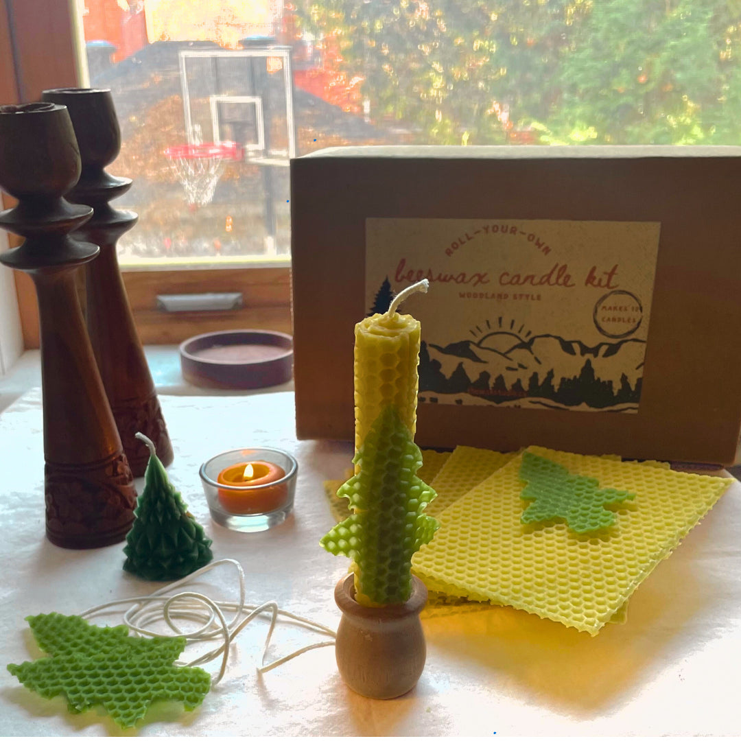 DIY KIT for 12 Beeswax Candles - Woodland-Inspired KIT - Make Your Own Rolled Beeswax Candles - Holiday Gift Idea