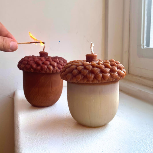 BIg ACORN Candle in 100% Beeswax / Woodland, Candle, Fall, Beeswax Candle, Acorn