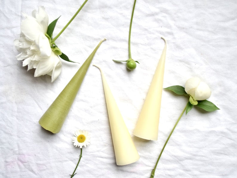 Cone Candles - Beeswax - Green Cone Pillar 6" 8" 10" 12" // Table Decor, Green, Beeswax Candle, Candle, Beeswax, Holidays