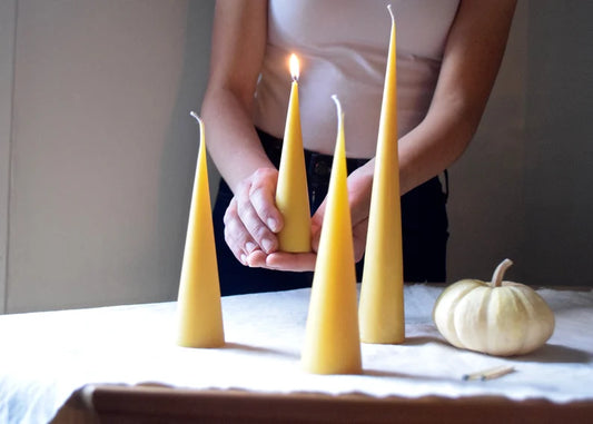 Modern Tapers - Cone Candles - No Taper Holder Needed - Hygge, Pure Beeswax, Beeswax Candles, Mix and Match 6" 9" 10" 12"