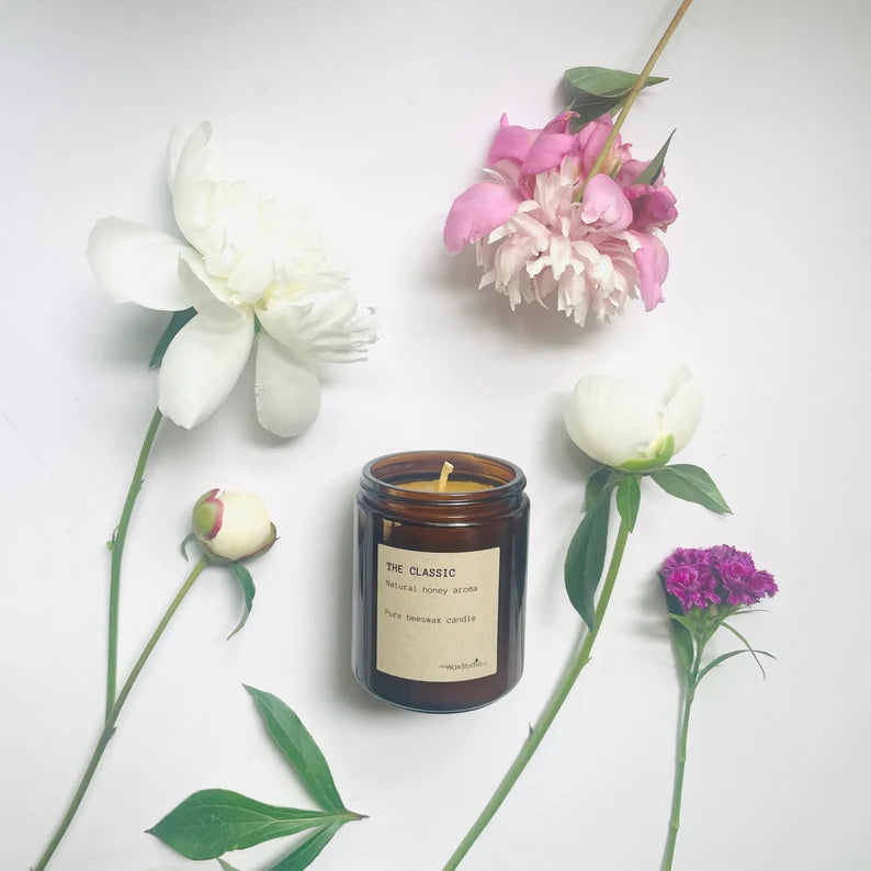 THE CLASSIC- Beeswax Jar Candle // Pure Beeswax Candle - Amber Glass Jar Candle - 50 hour burn time