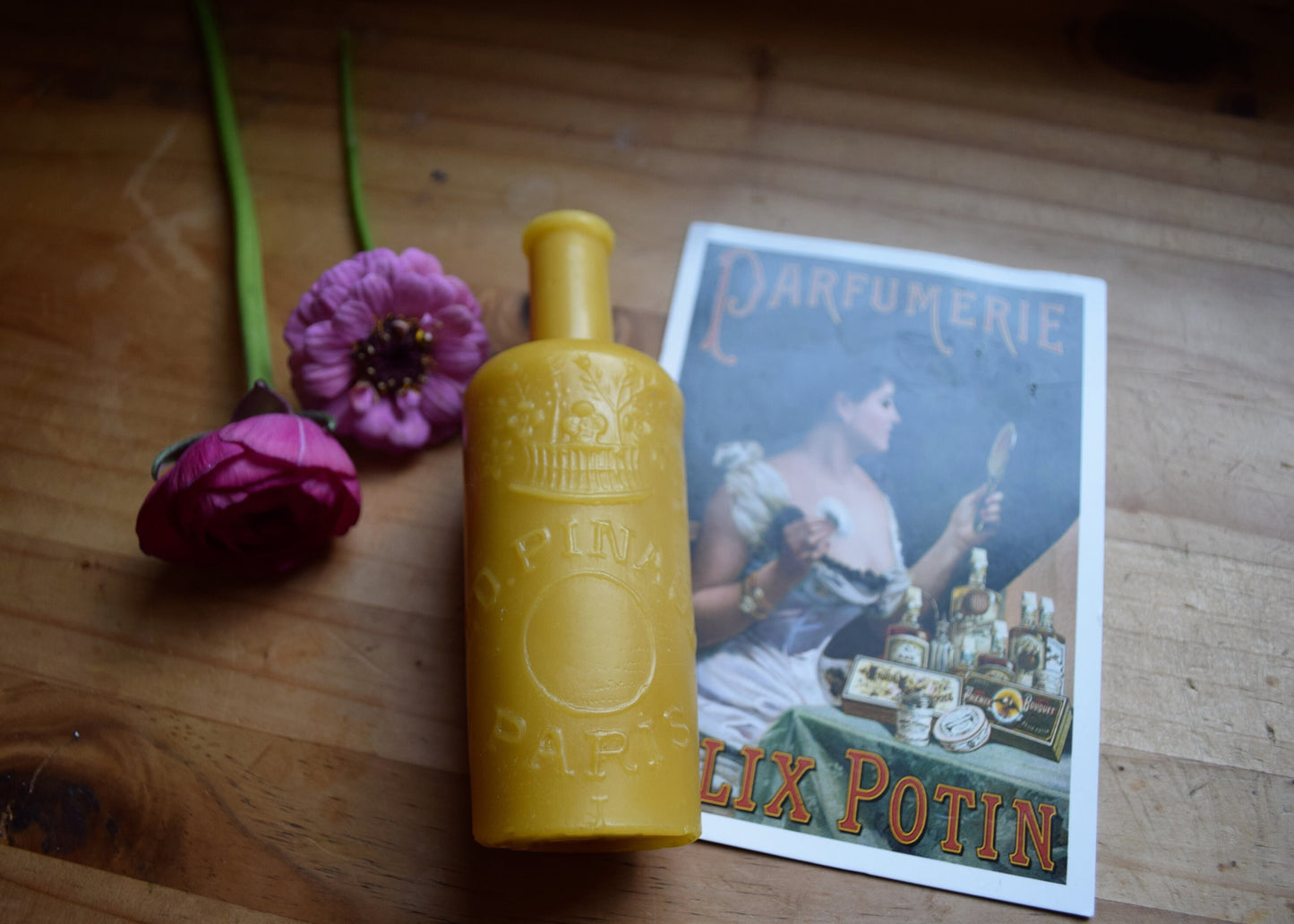 Paris Perfume - Antique Bottle - Beeswax Candle / Antique Bottle Candle // Perfume Bottle, Burnable Bottle Candle, Candle, Pure Beeswax