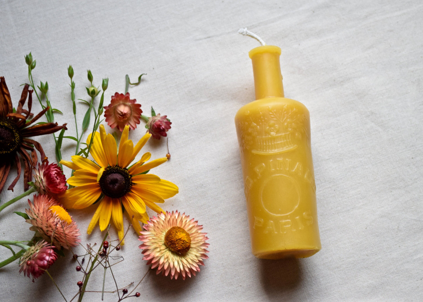 Paris Perfume - Antique Bottle - Beeswax Candle / Antique Bottle Candle // Perfume Bottle, Burnable Bottle Candle, Candle, Pure Beeswax