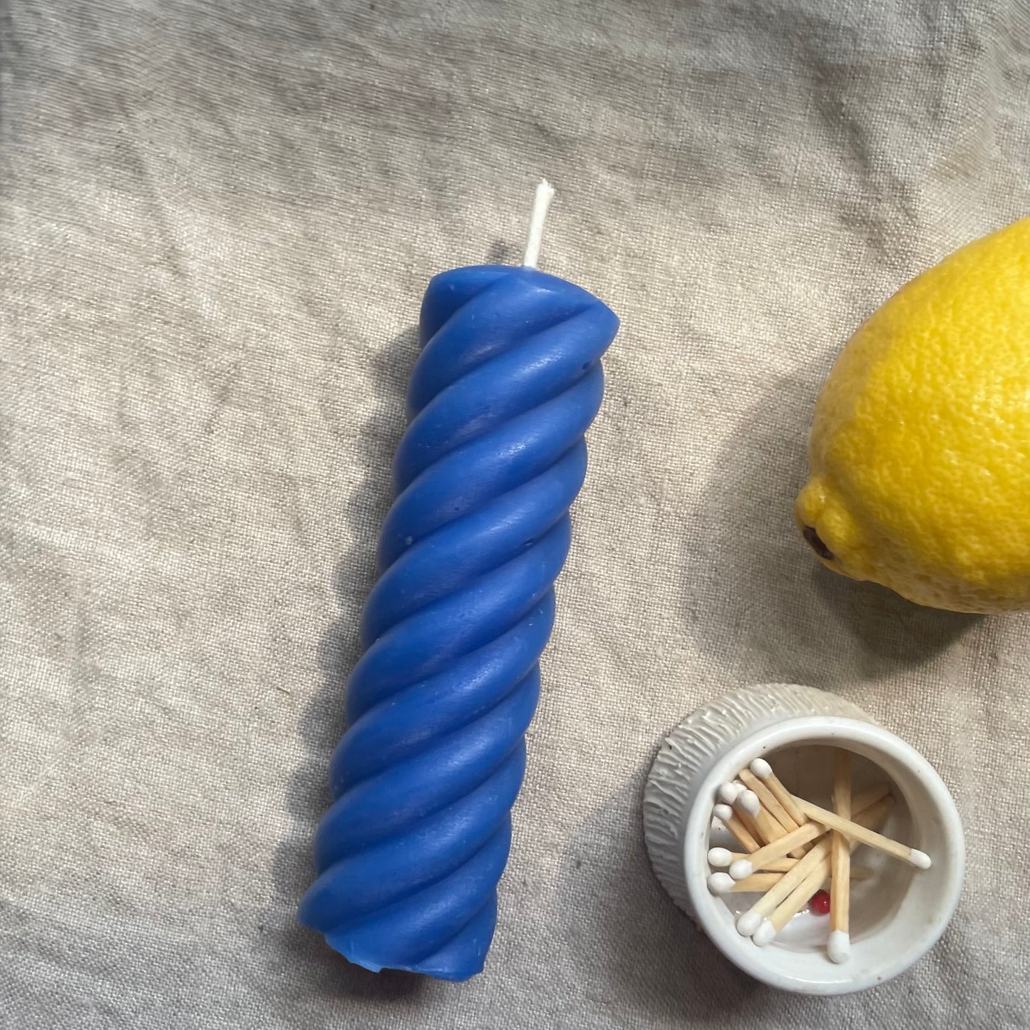 Blue Beeswax Spiral Candle - Pillar / Pure Beeswax Pillar / Twist Candle, Candle, Beeswax