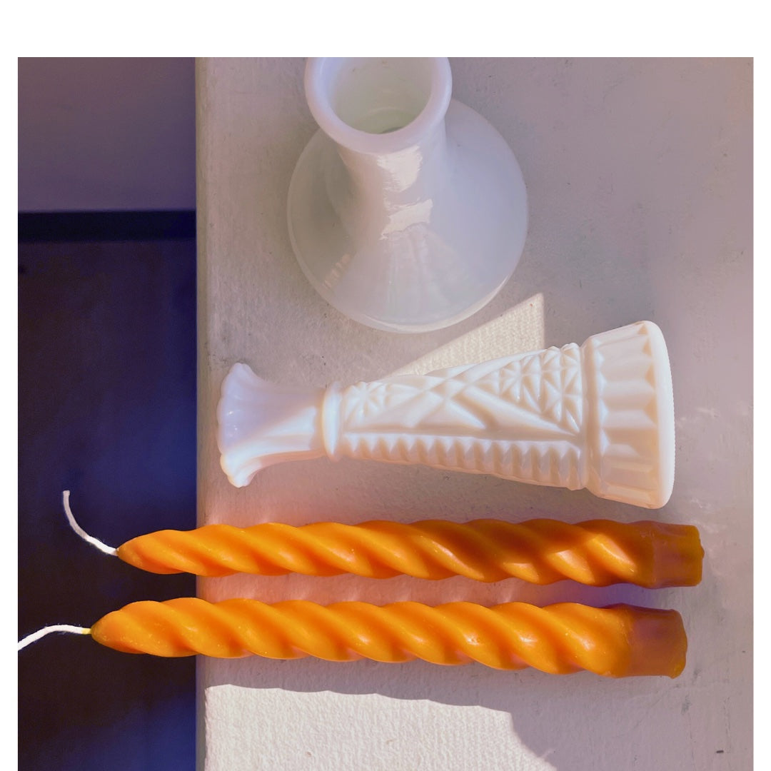 Orange Beeswax Twisted tapers - Hygge Home - Pair of 2 Taper Candles, Beeswax, Candles, Orange