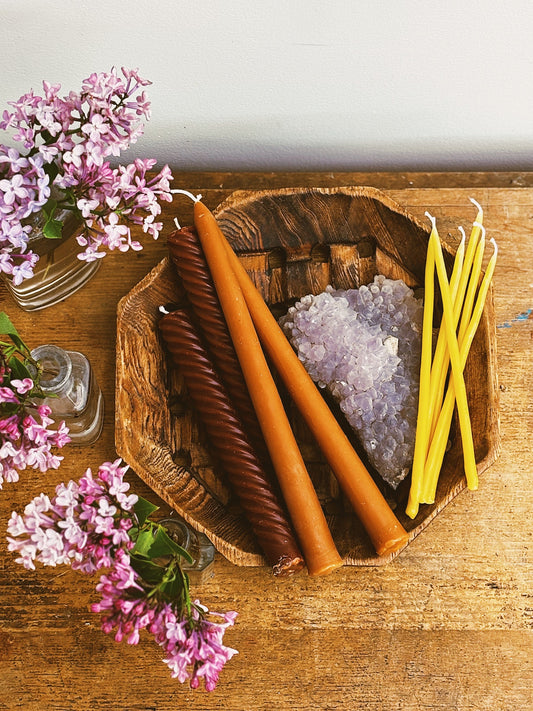 Walnut and Caramel Beeswax Tapers- Beeswax Candles - Beeswax Tapers