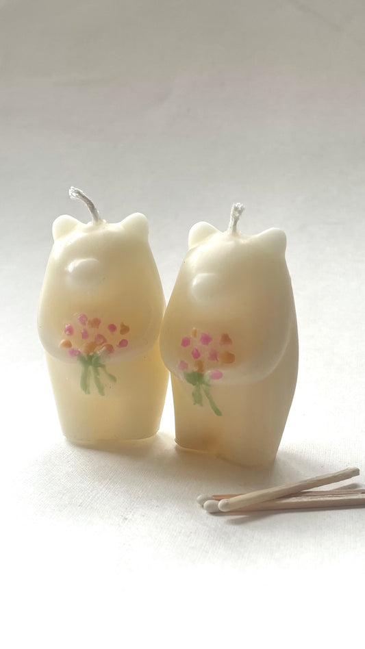 Beeswax Bear Candle - 100% Beeswax in Off-White // ONE Bear, Candle, Valentine's Day, Beeswax Candle, Love, Handpainted