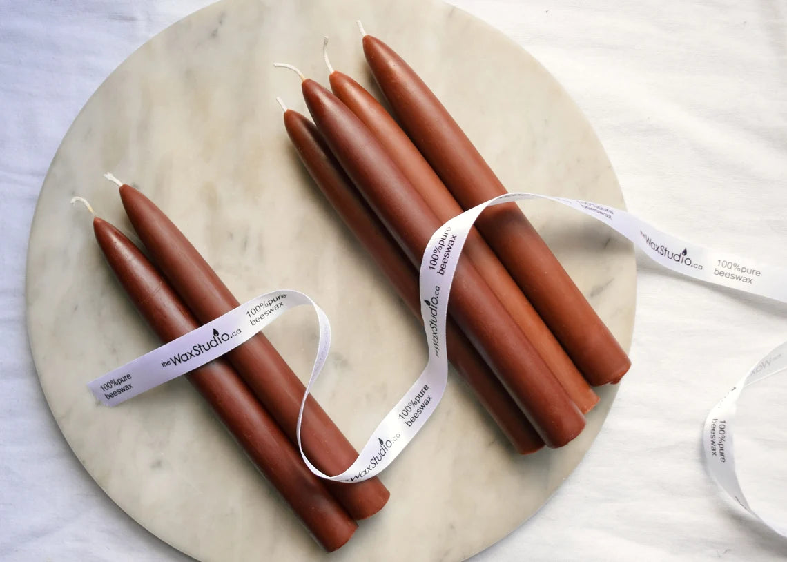 Chocolate Brown Tapers - Beeswax Tapers - Beeswax Candles, 8" Pair of Two