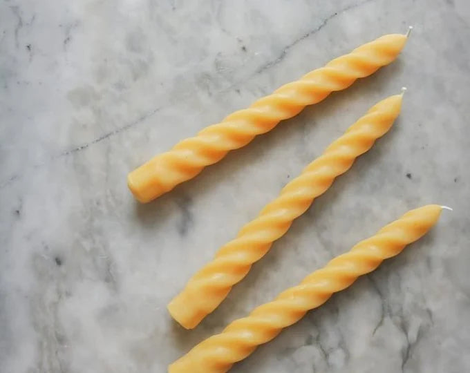 INSTANT TAPER SET OF 6 - Beeswax Taper Candles, 3 pairs in 100% Beeswax, Twisted // Tapers, Twist, Tapered Candles, Beeswax Candles, 8" Tapers, Eco Friendly, Decor