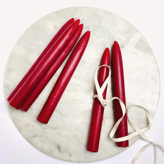 Red Beeswax Tapers - Pair of Two - You Choose 8" or 10" tall - Beeswax Candles, Tapers