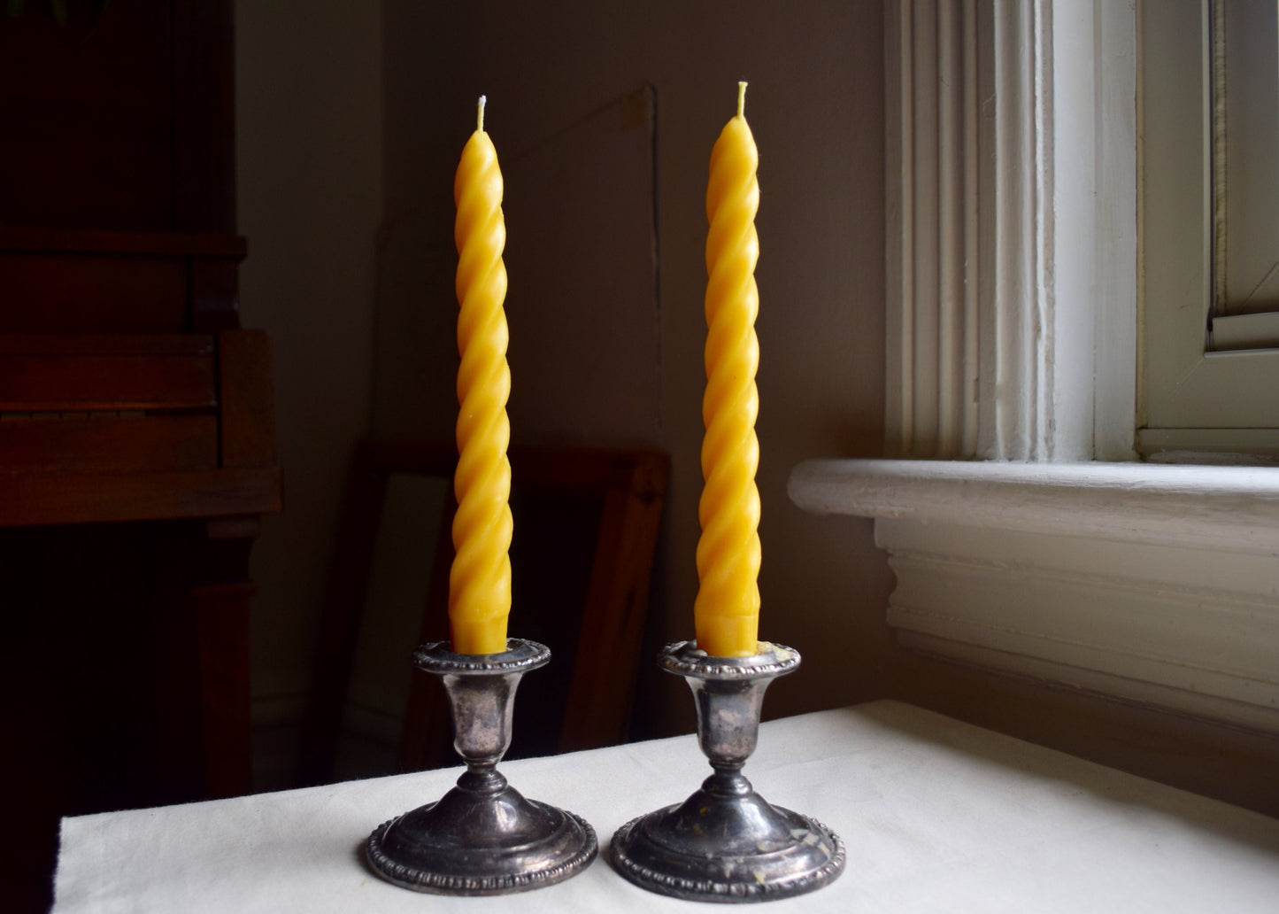 INSTANT TAPER SET OF 6 - Beeswax Taper Candles, 3 pairs in 100% Beeswax, Twisted // Tapers, Twist, Tapered Candles, Beeswax Candles, 8" Tapers, Eco Friendly, Decor