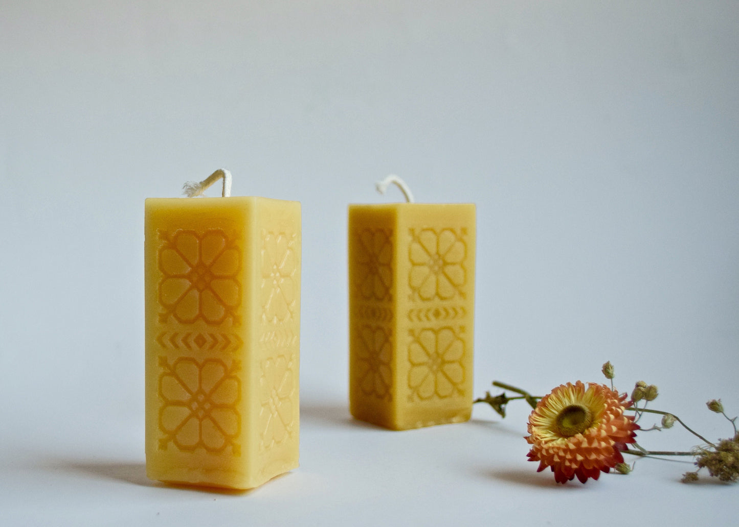 Square Sun Flower Pilllar - Beeswax Candle // Beeswax Candle, Candle, Beeswax, Pillar Candle, Eco Friendly, Non Toxic