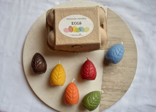 Carton of Beeswax Egg Candles - BRIGHTS - Box of 6 / Easter Egg Candles, Beeswax Candles