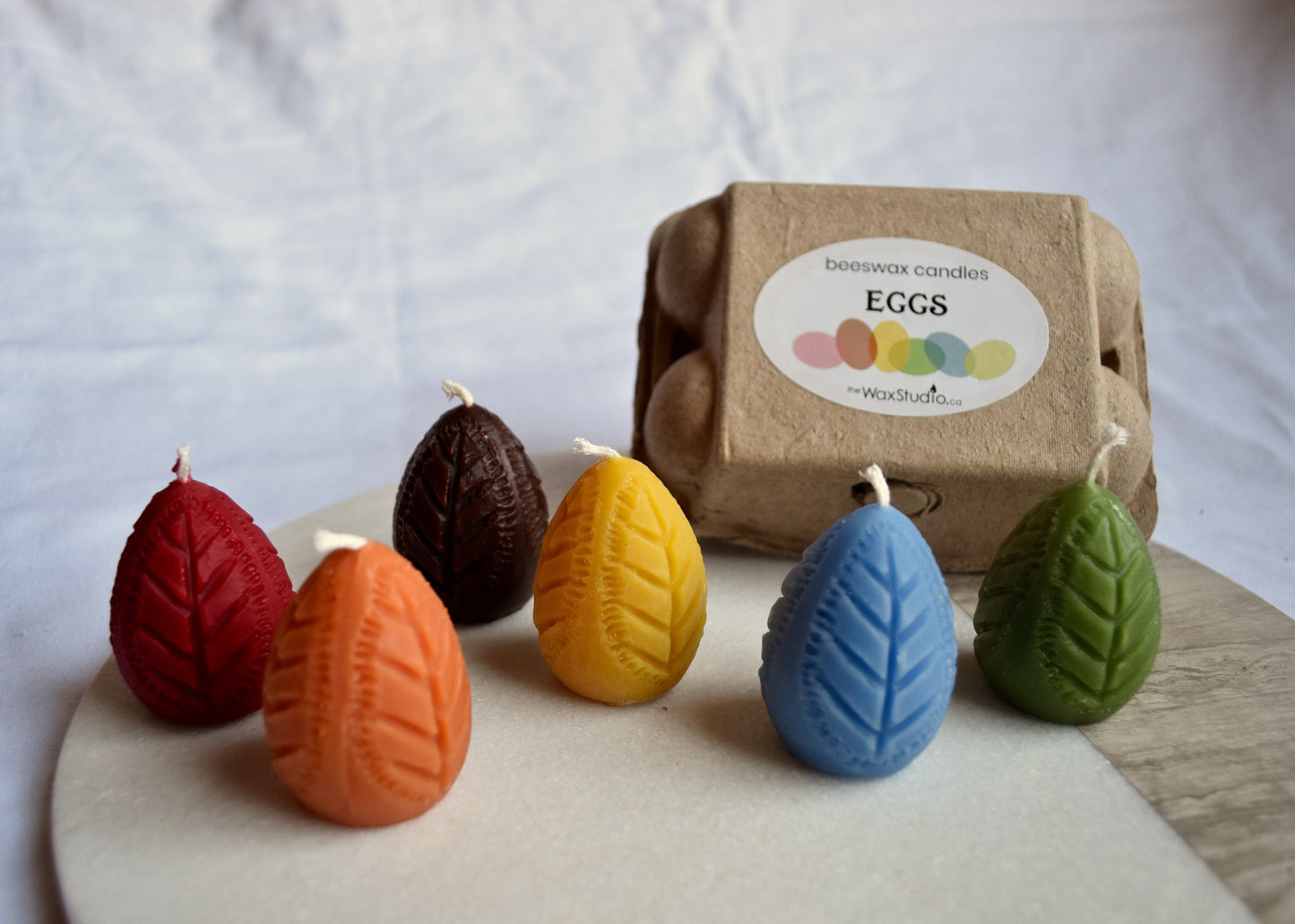 Carton of Beeswax Egg Candles - BRIGHTS - Box of 6 / Easter Egg Candles, Beeswax Candles