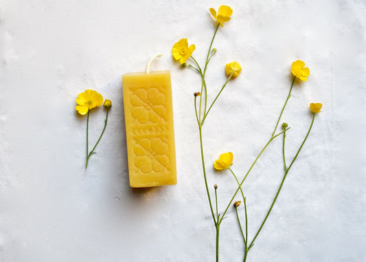 Square Sun Flower Pilllar -  Beeswax Candle, Candle // Beeswax Candle, Beeswax, Pillar Candle, Eco Friendly