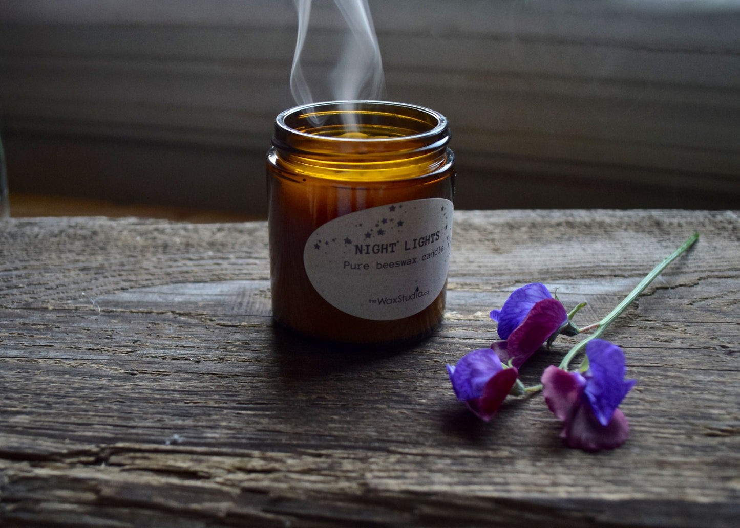 Night Lights Beeswax Jar Candle - 4 oz. Amber Glass Jar - Beeswax / Beeswax Candle, Candle